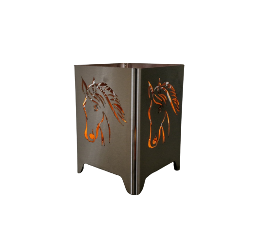 Edelstahl Mini - Feuerkorb-Pferdekopf inkl. Partylicht